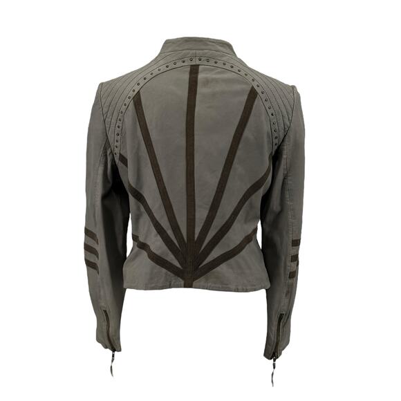 Provider Sunburst Leather Military Jacket Womens SZ XL Gray Studded Moto Chic - Picture 2 of 13